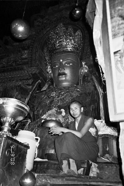 B&W-Shigatse Monk with Buddha.jpg